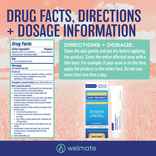 WELMATE daily topical retinoid pimple cream packaging highlighting the oil-free and fragrance-free formulation.