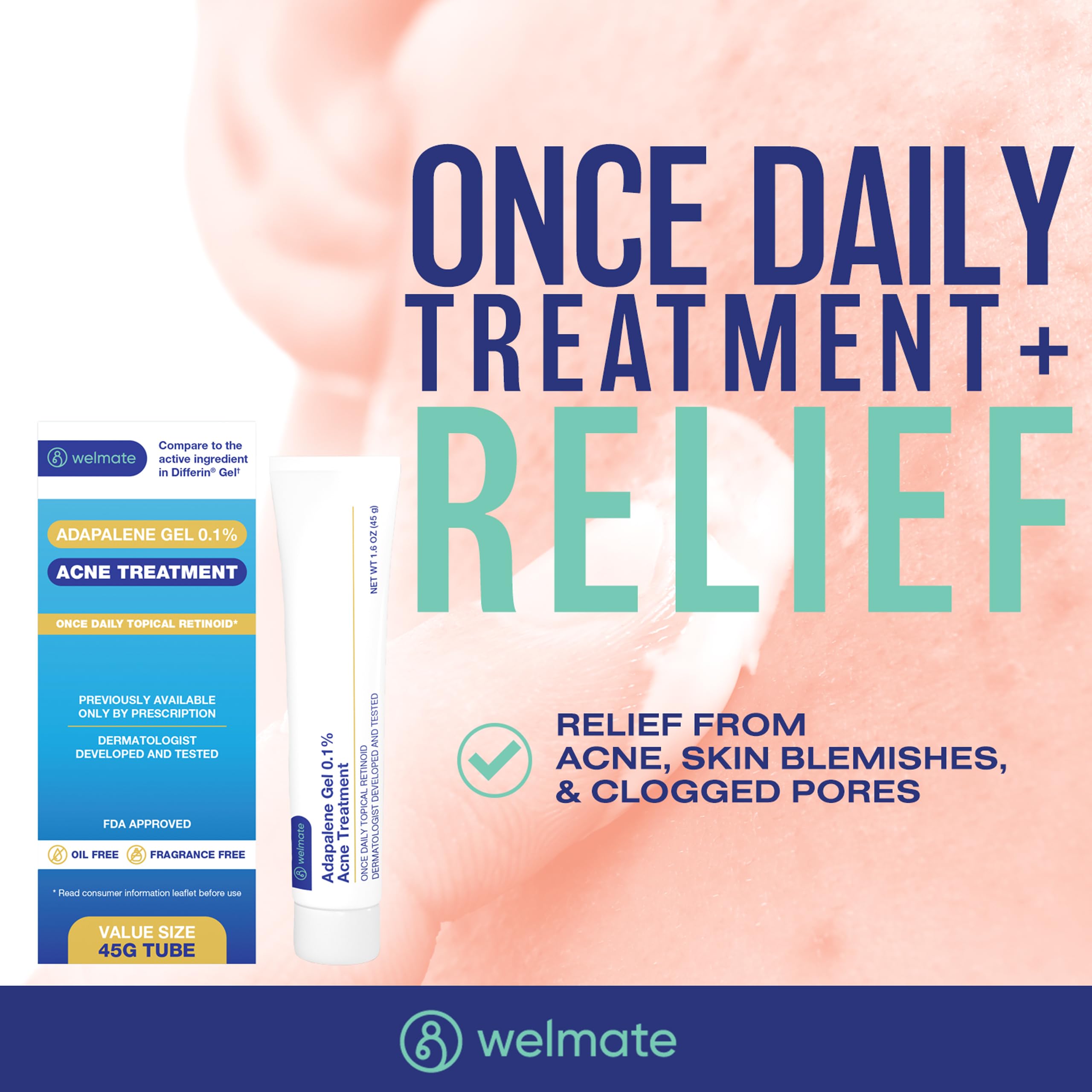 Lightweight fast-absorbing gel texture of the WELMATE dermatologist-developed acne skincare treatment.