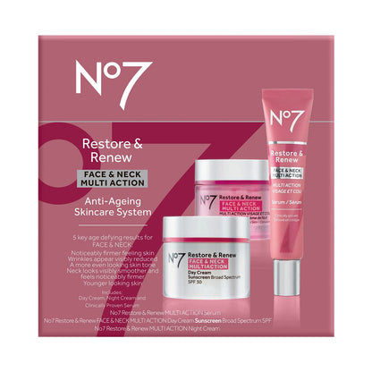 No7 anti aging face and neck serum bottle for wrinkle reduction