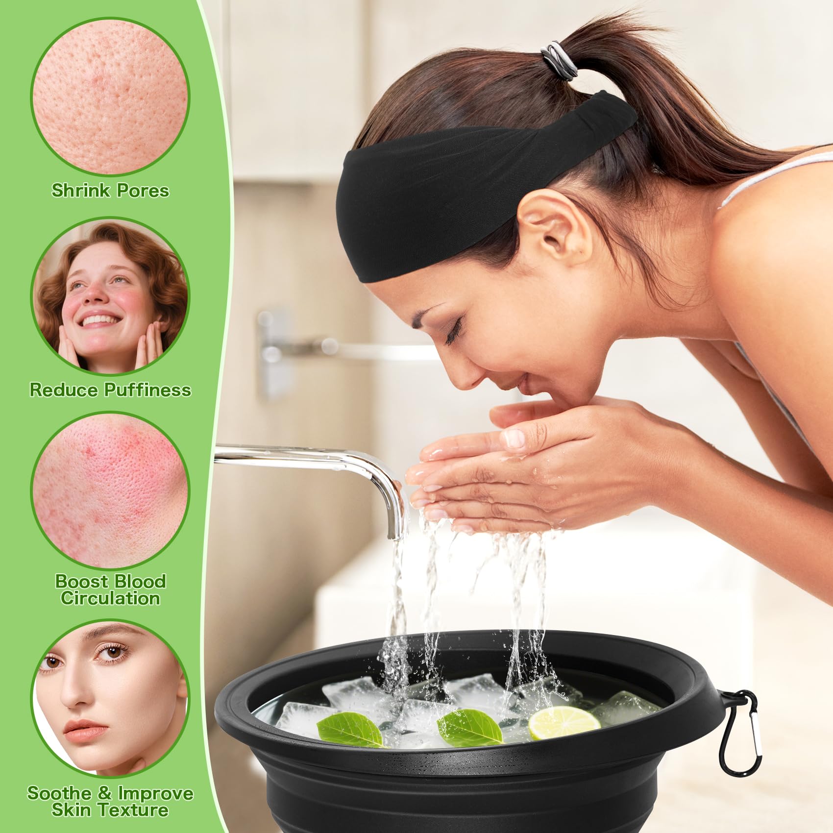 Silicone facial ice therapy tool featuring cucumber slices and botanical infusions in the frozen rim section.