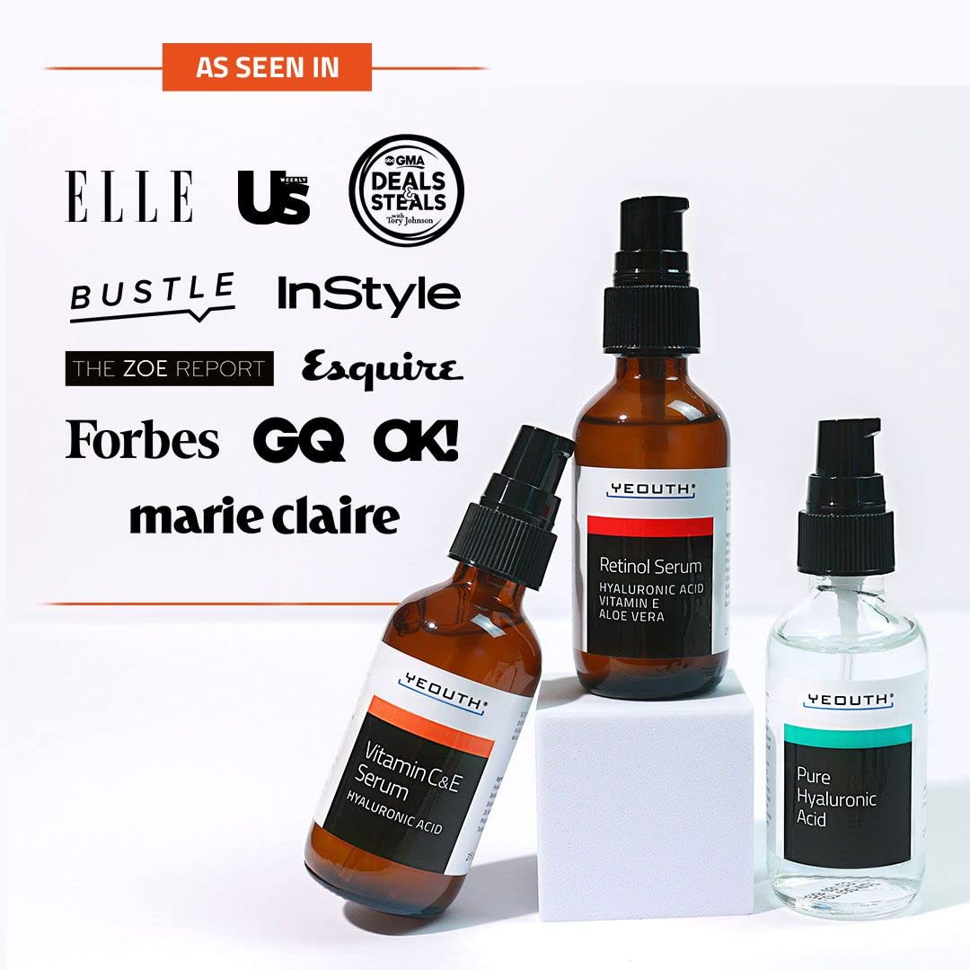 YEOUTH skincare set showing the consistency of the premium hydrating liquids.