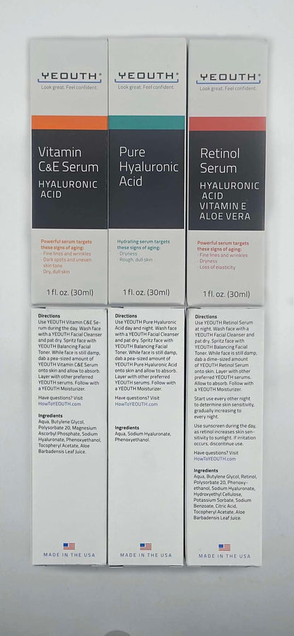 YEOUTH professional skincare collection box back label showing instructions and clean ingredients.