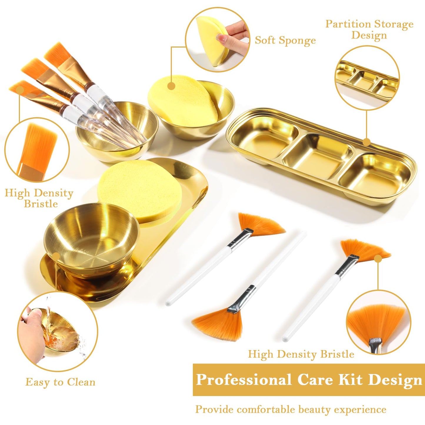 Uxcell white facial fan brushes and flat face mask applicator brushes neatly laid out for precise cosmetic application
