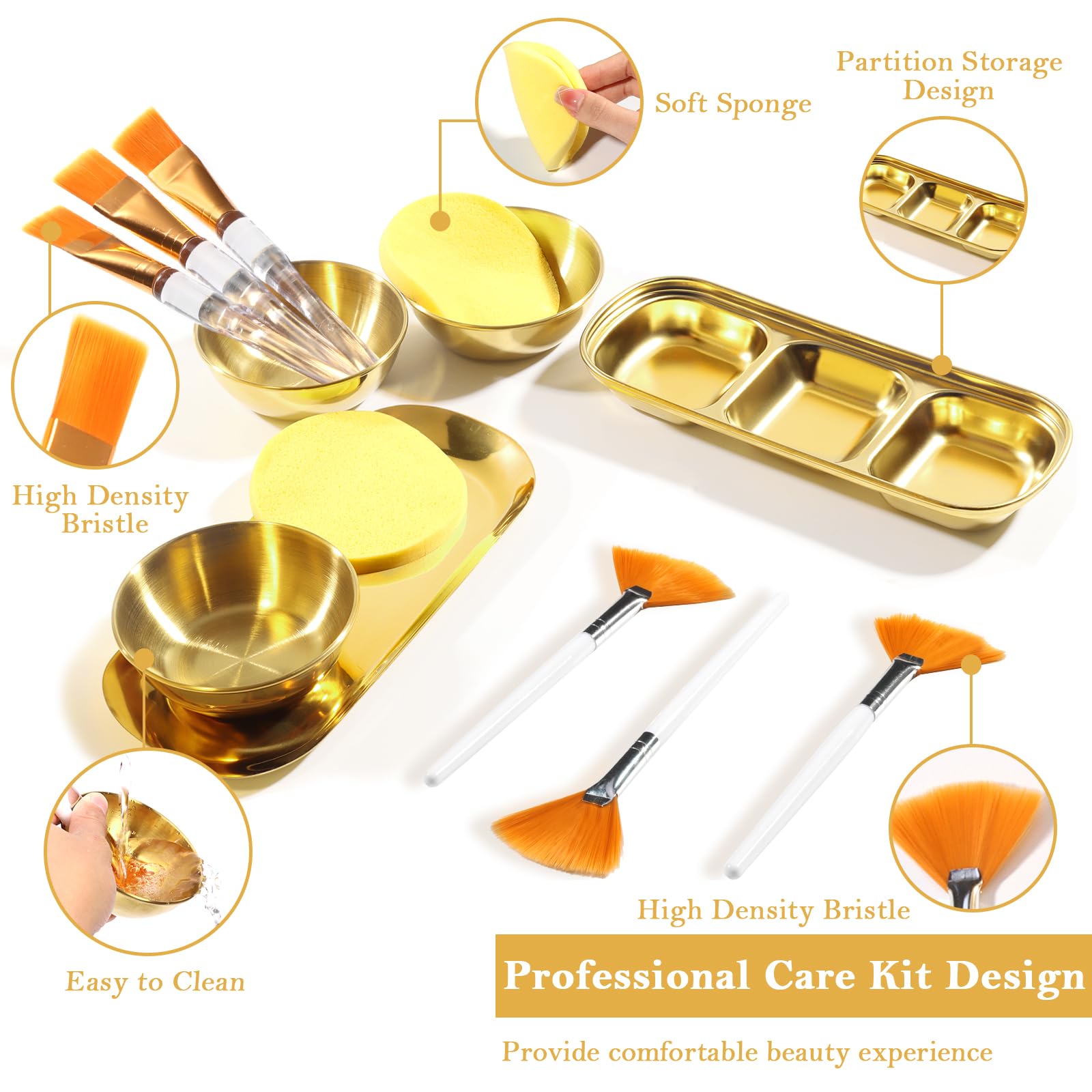 Uxcell white facial fan brushes and flat face mask applicator brushes neatly laid out for precise cosmetic application