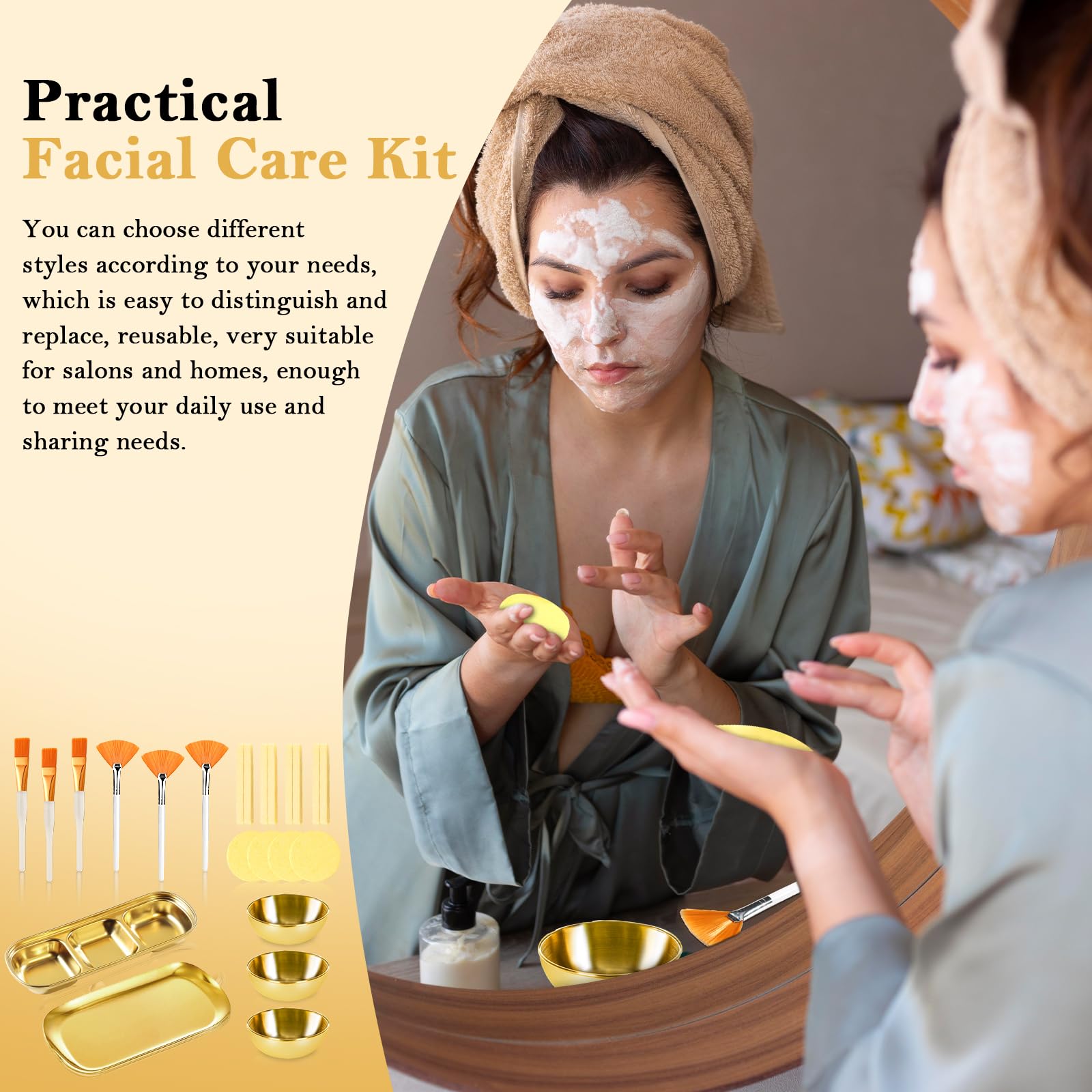 Uxcell twenty three piece professional esthetician kit showing all gold metalware and application tools together for spa treatments