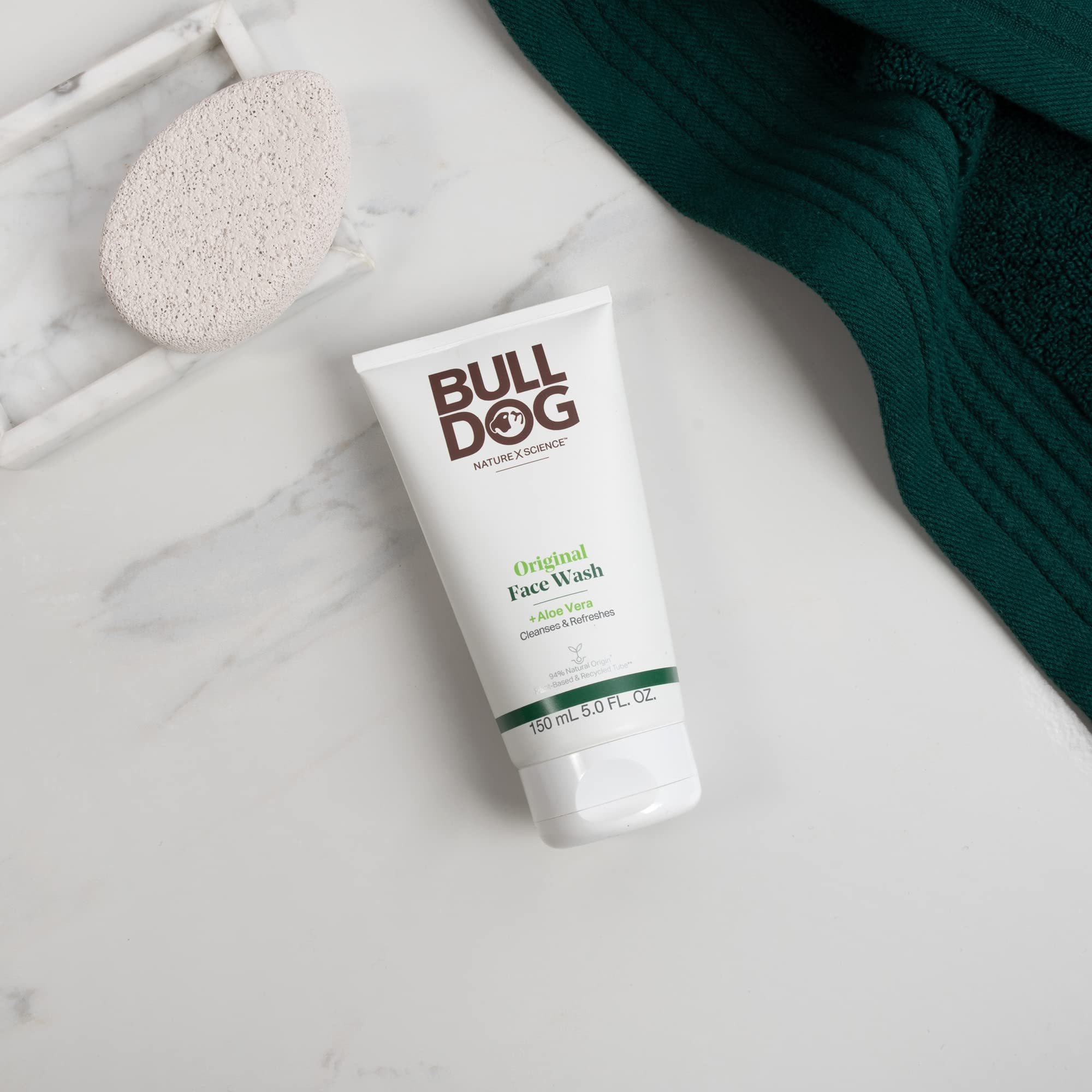Back labels of the Bulldog three step skincare routine kit detailing natural ingredients.
