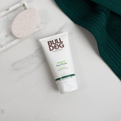Back labels of the Bulldog three step skincare routine kit detailing natural ingredients.