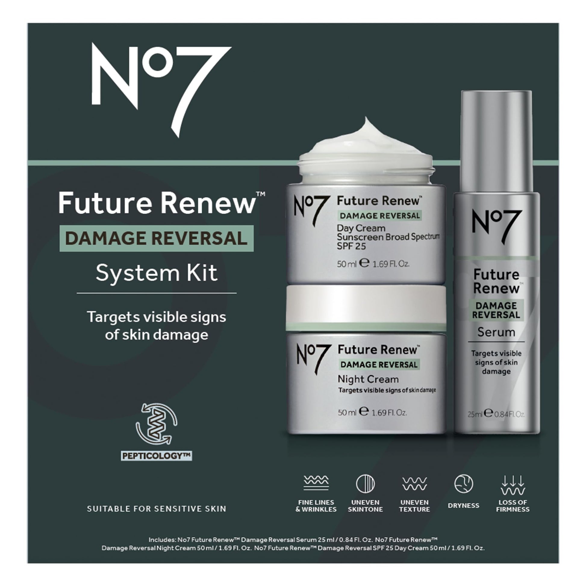 No7 Future Renew Anti Aging Face Serum bottle showing lightweight texture for fine lines and sun damage reversal