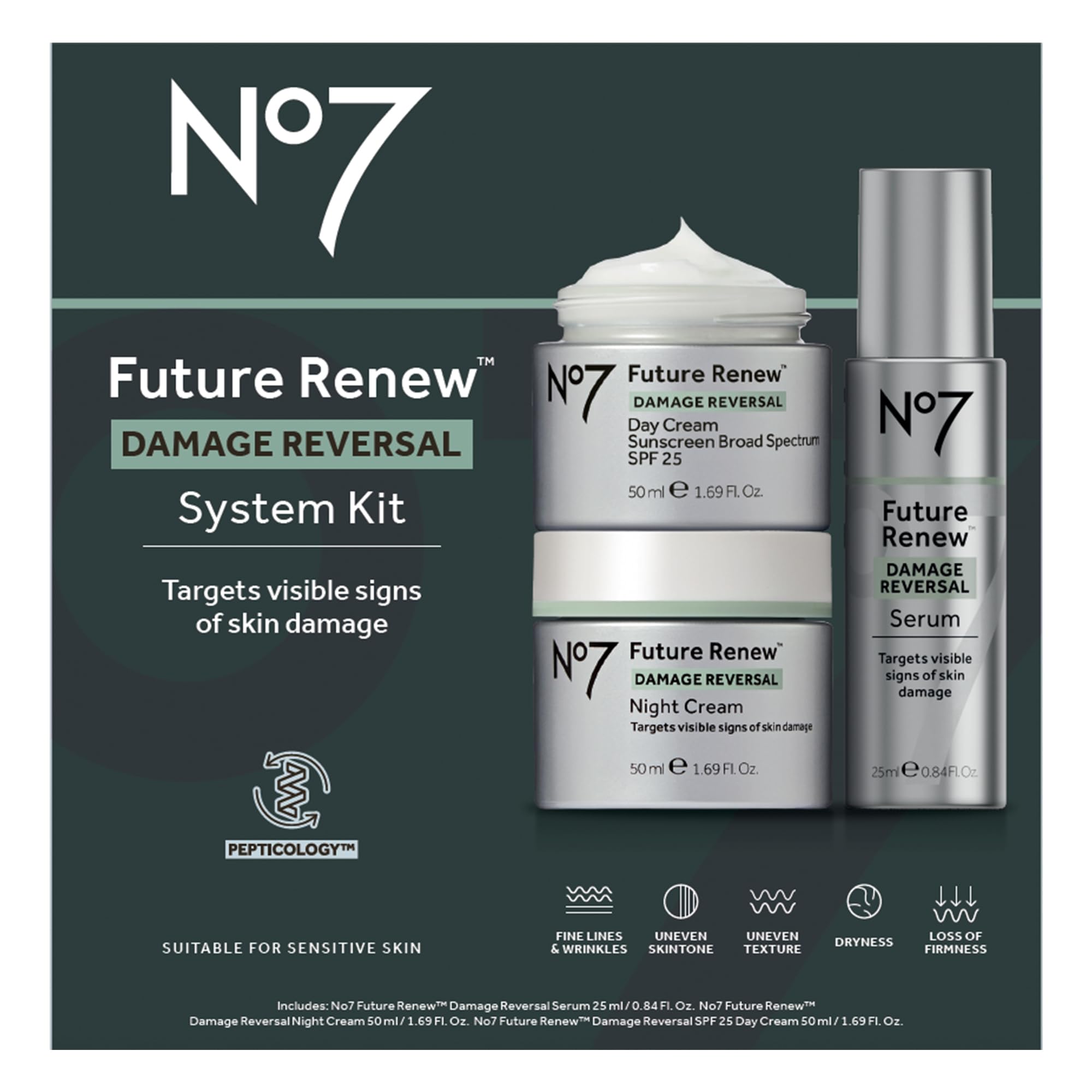 No7 Future Renew Anti Aging Face Serum bottle showing lightweight texture for fine lines and sun damage reversal