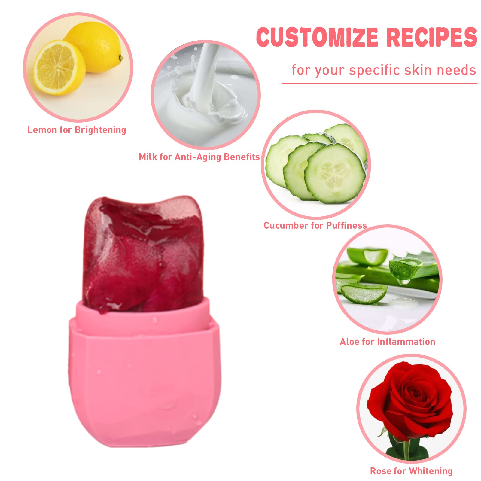 Pink reusable ice roller tool reducing under eye puffiness and tightening pores