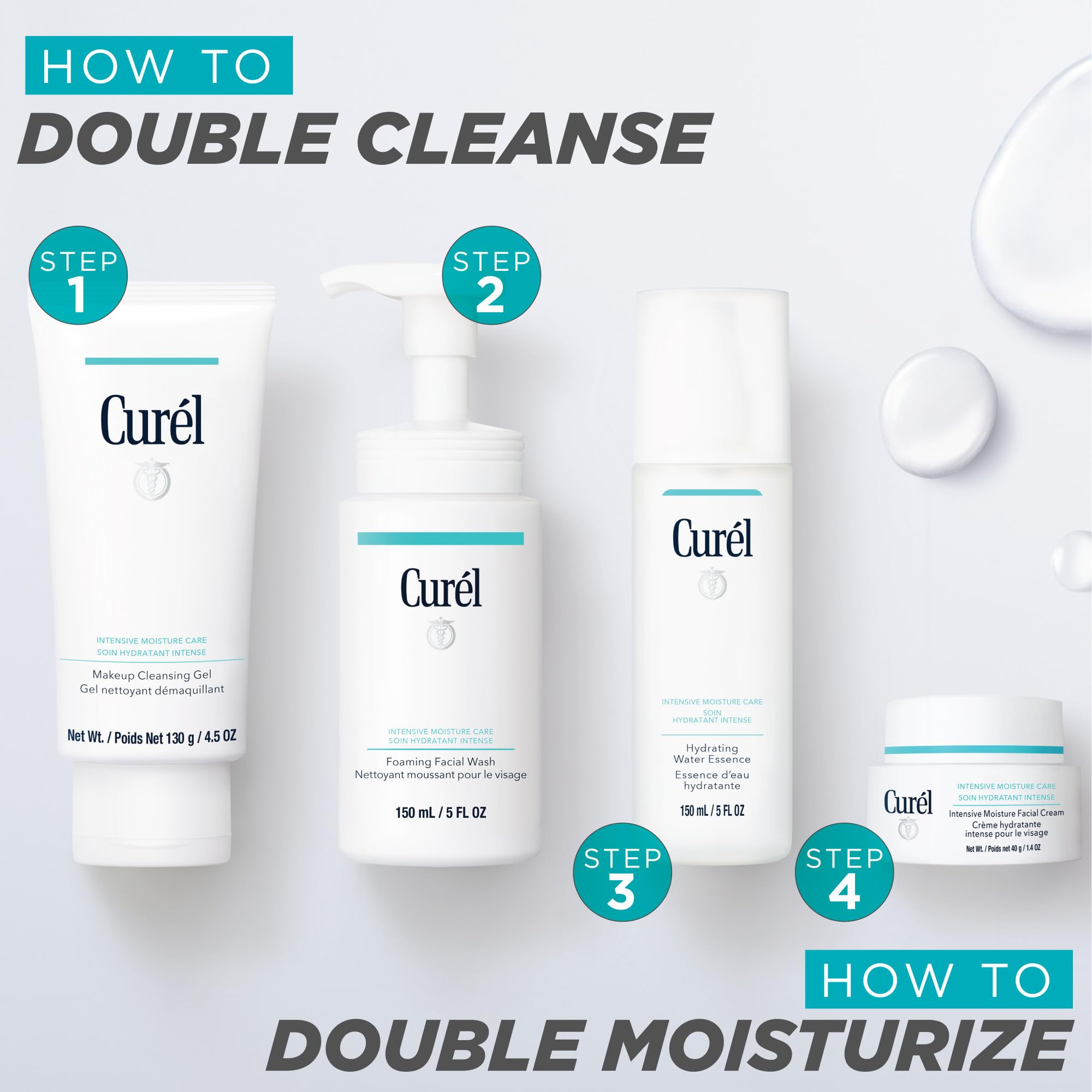 Back view of Curel travel kit packaging showing instructions and details