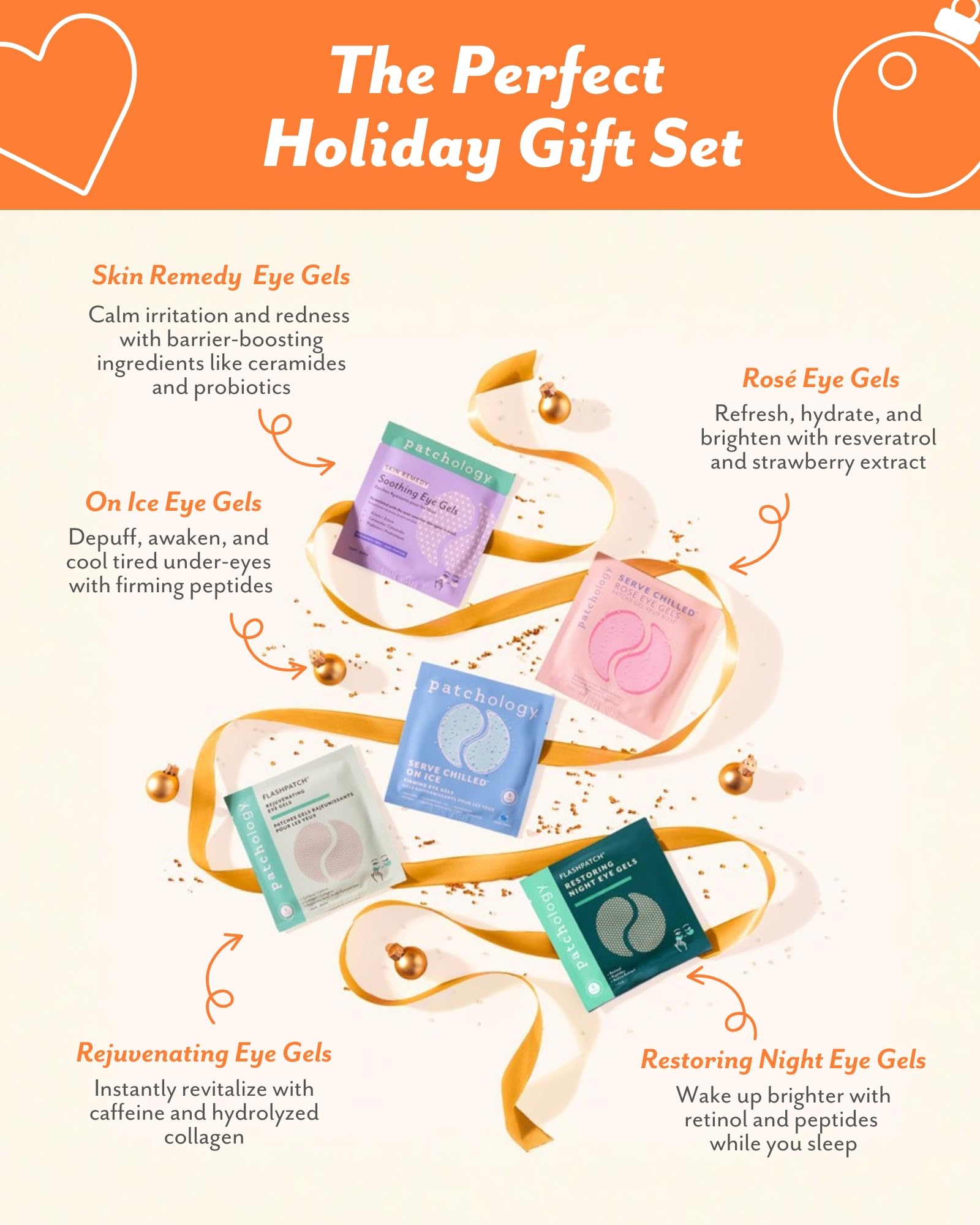 Back cover of Patchology holiday gift box displaying key ingredients like collagen and retinol