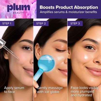 Under eye puffiness treatment using the rounded side of the Plum Beauty glass globes