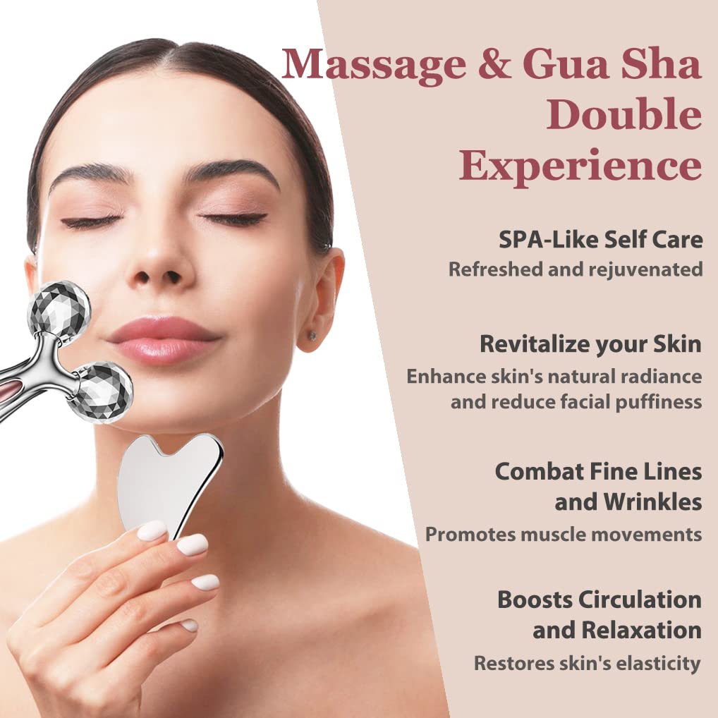 Lanfixilly metal face roller with diamond cut massage balls and curved handle for skincare