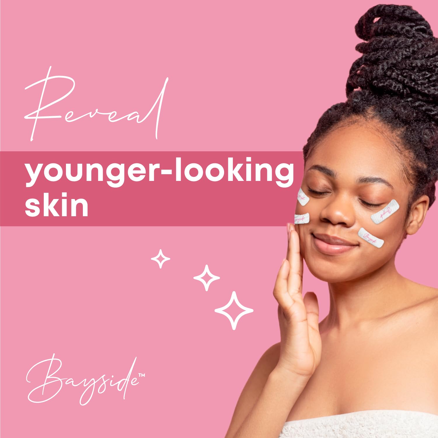 Bayside forehead wrinkle patches being placed on clean dry skin.