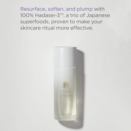 The four fundamental steps of the Tatcha dry skin introductory regimen arranged neatly on a clean vanity.
