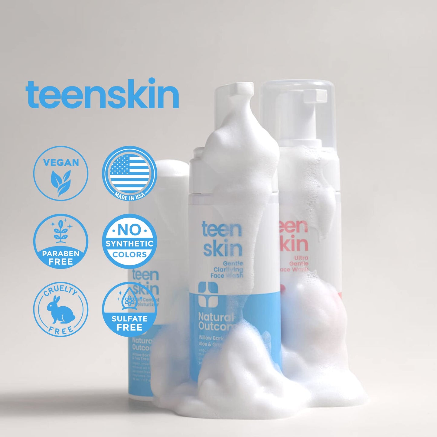 Texture shot of the foaming cleanser and lightweight moisturizer gel for preteens.
