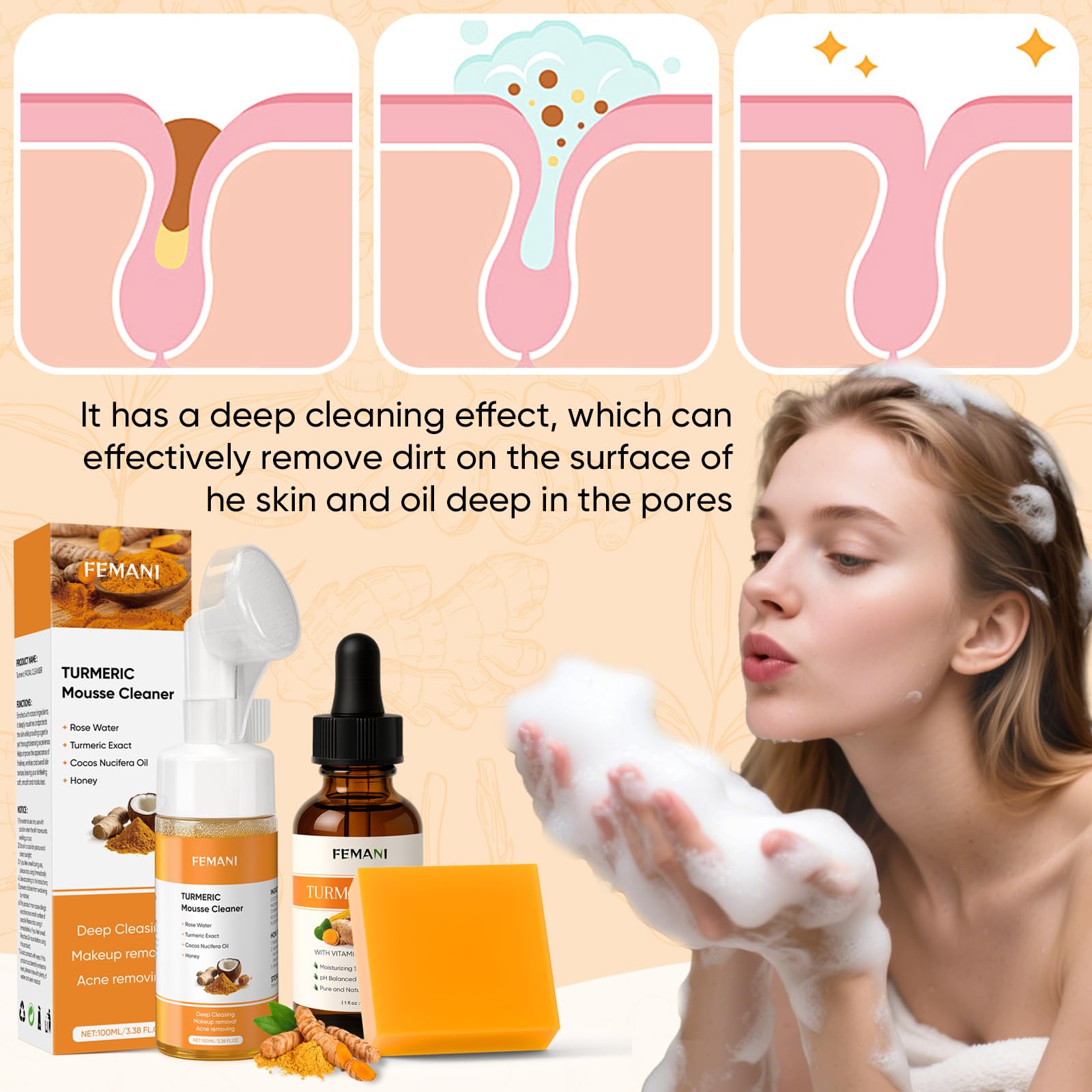 Femani Turmeric Oil bottle displaying the hydrating serum dropper for hyperpigmentation