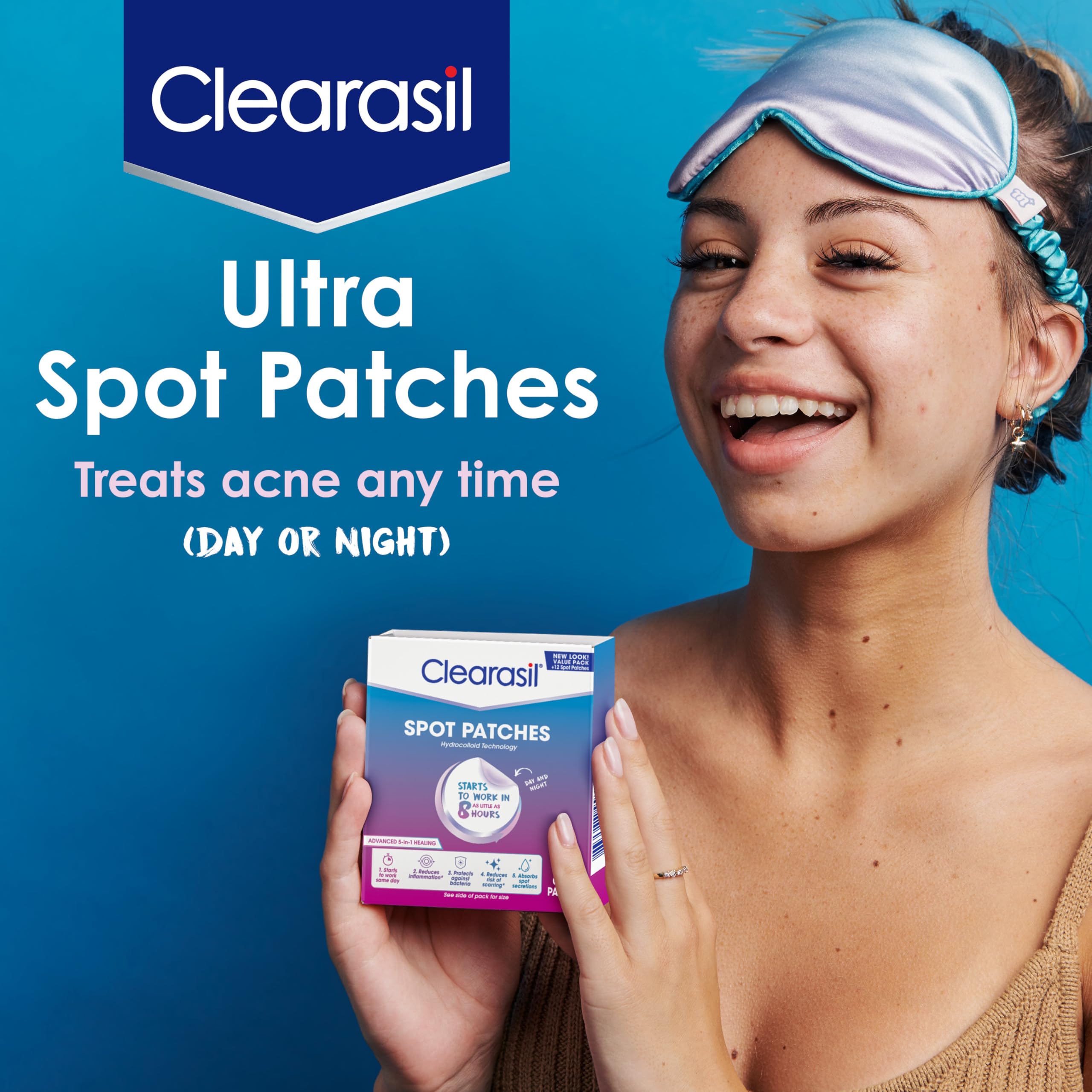 Clearasil hydrocolloid blemish stickers close up view displaying the clear round pimple patches