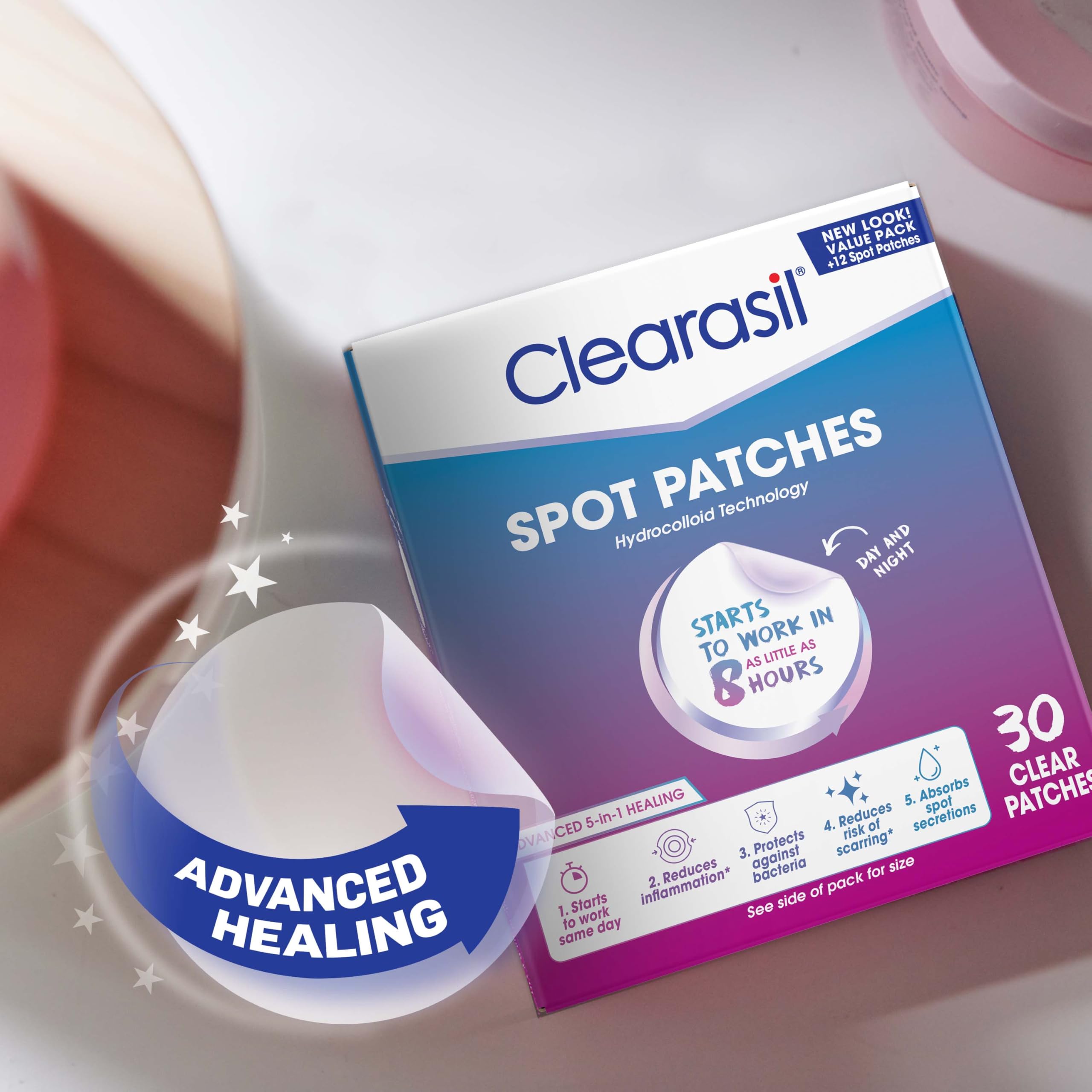 Clearasil rapid rescue day and night spot treatments showing the dual action hydrocolloid material