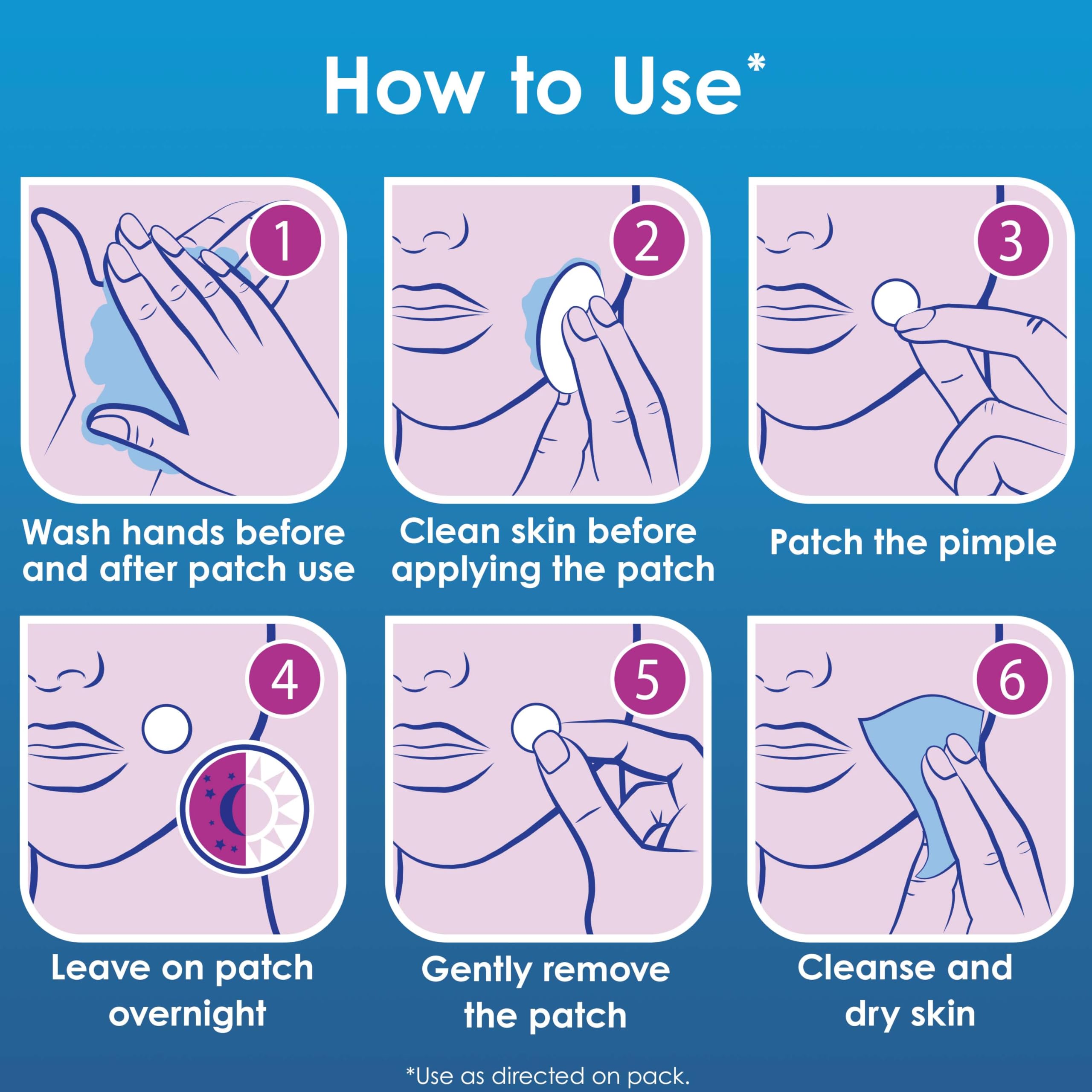 Clearasil advanced healing pimple stickers packaging back panel with ingredients and instructions