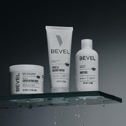 Bevel three step men's grooming kit presentation for skin care