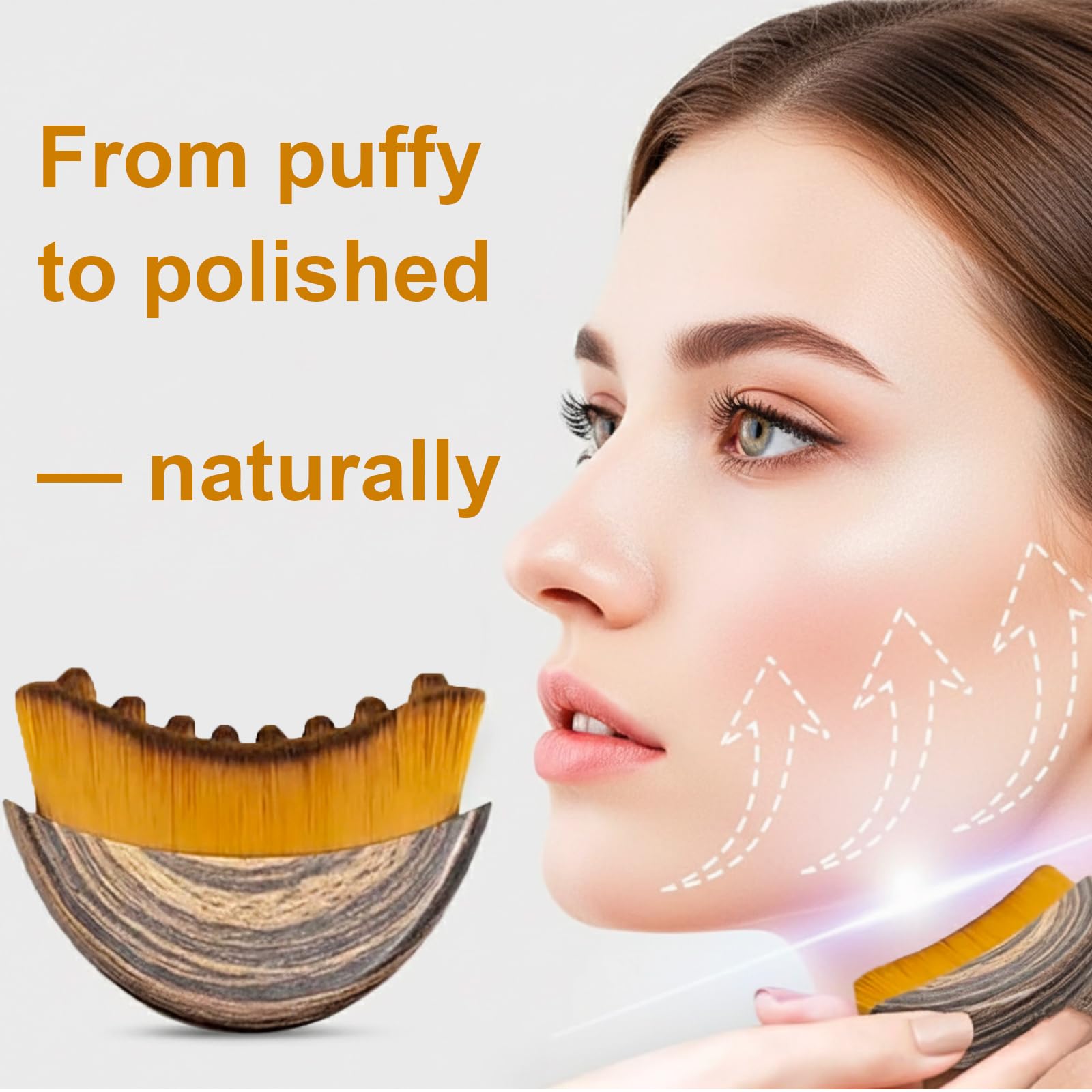 Heart-shaped stainless steel gua sha scraper tool for facial jawline contouring.