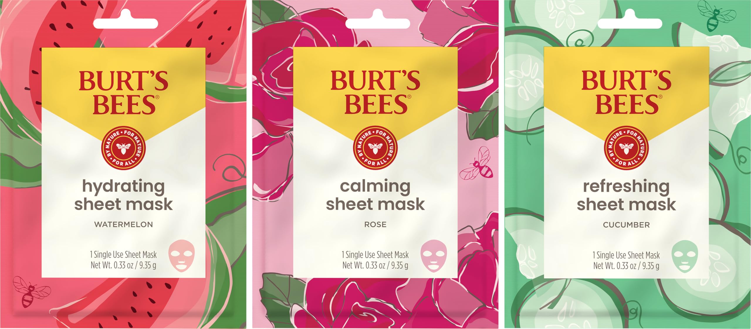 Burt's Bees hydrating sheet mask single pack with watermelon imagery for skincare routine