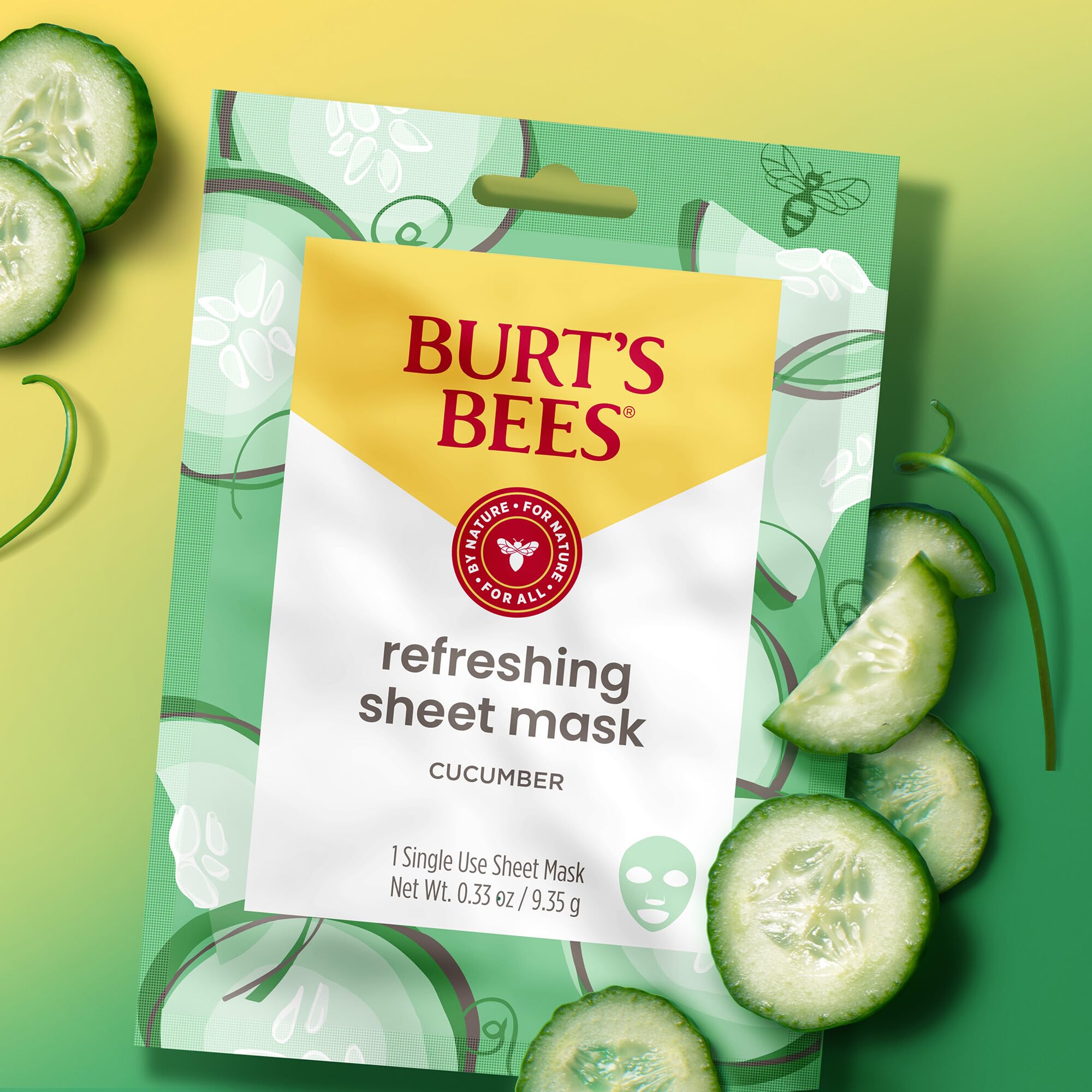 Burt's Bees calming sheet mask packaging featuring rose extract for sensitive skin care