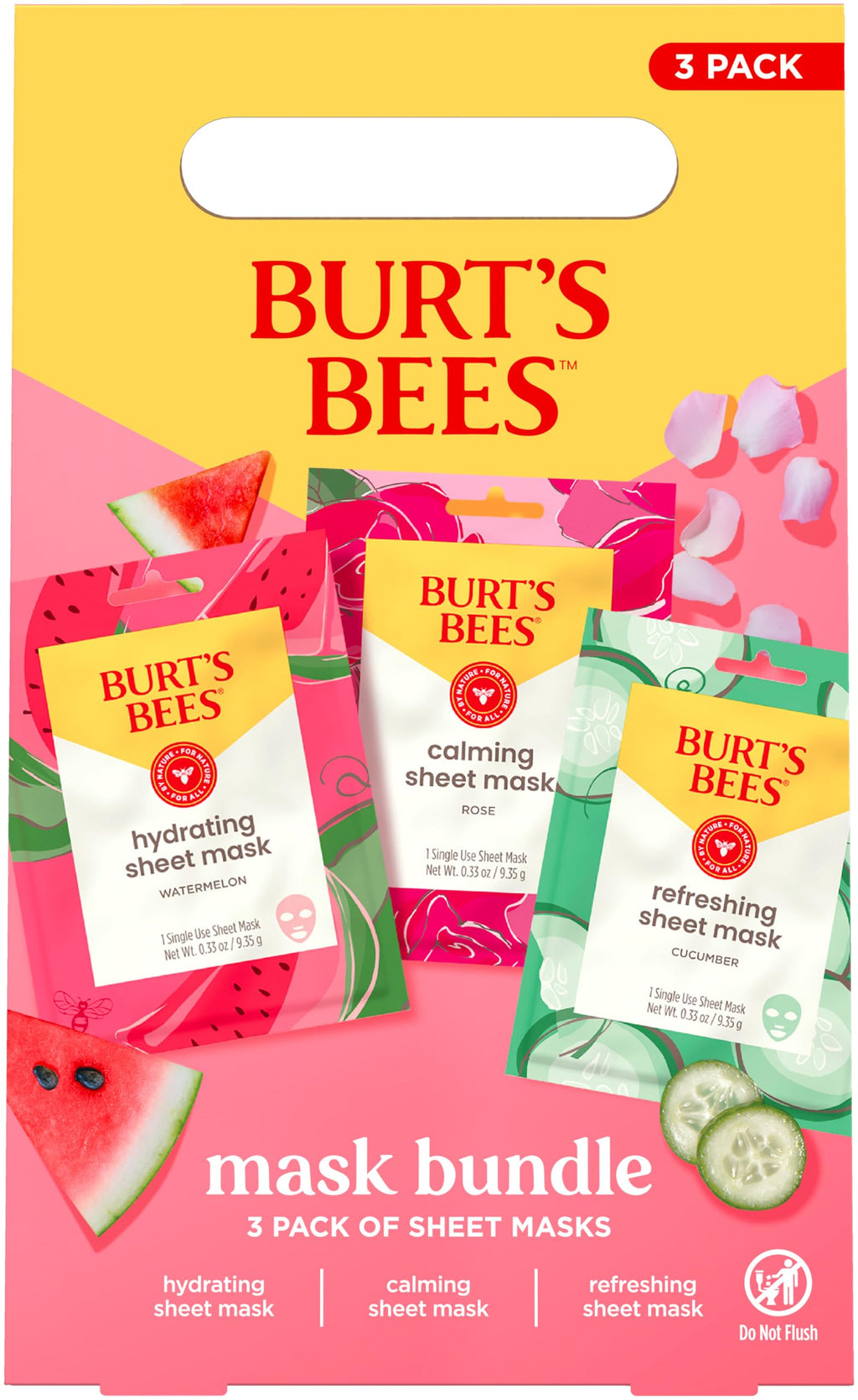 Burt's Bees 3 count face mask bundle back ingredient label