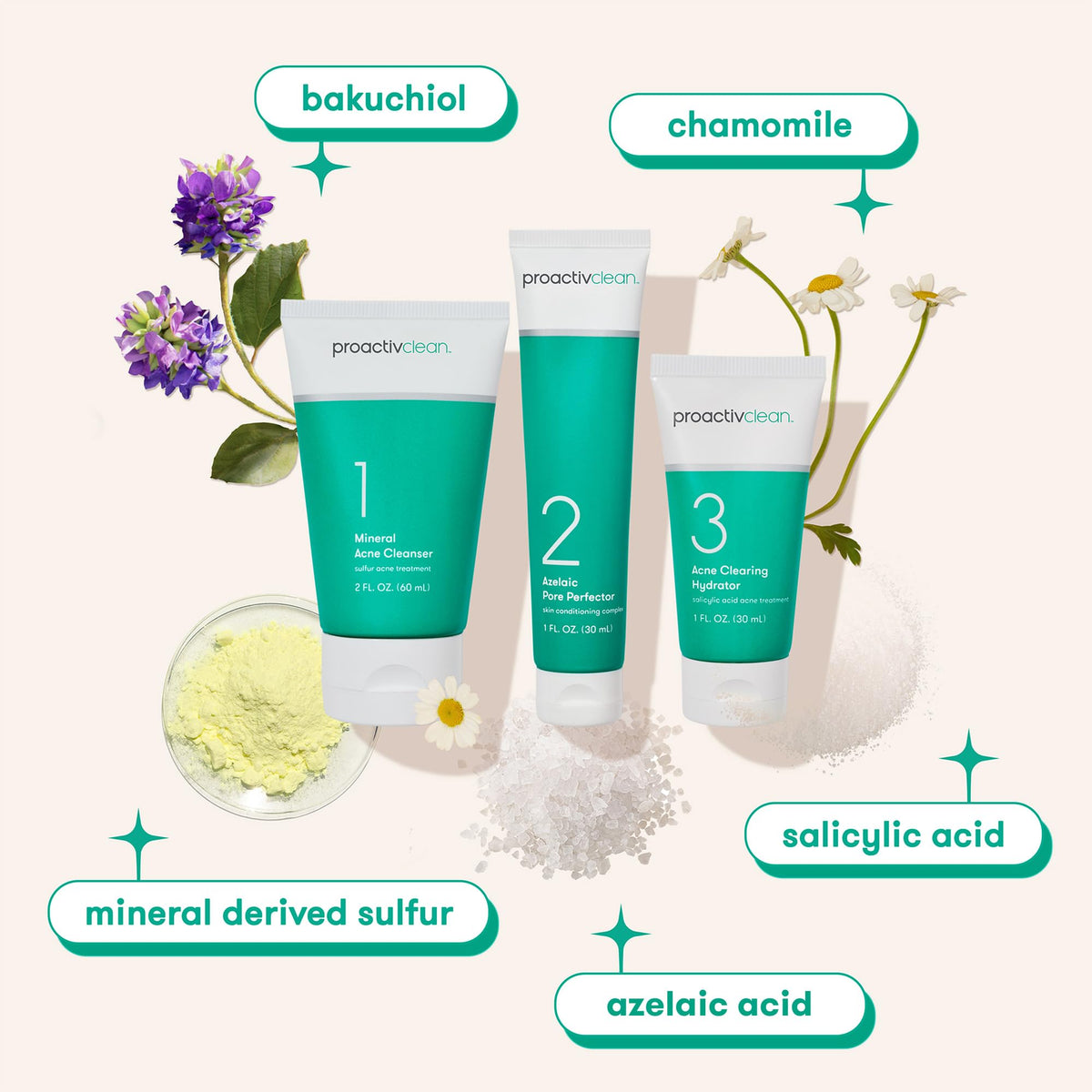 Proactiv Clean skincare routine components laid out together