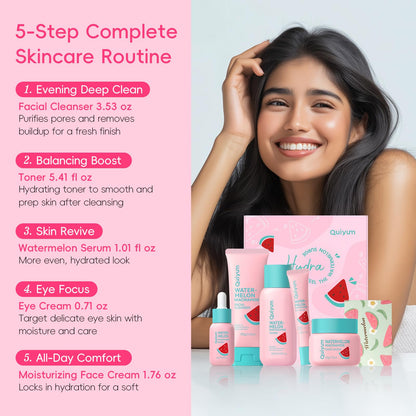 Back label of the pink QUIYUM gift box showcasing product details and natural vegan ingredient list