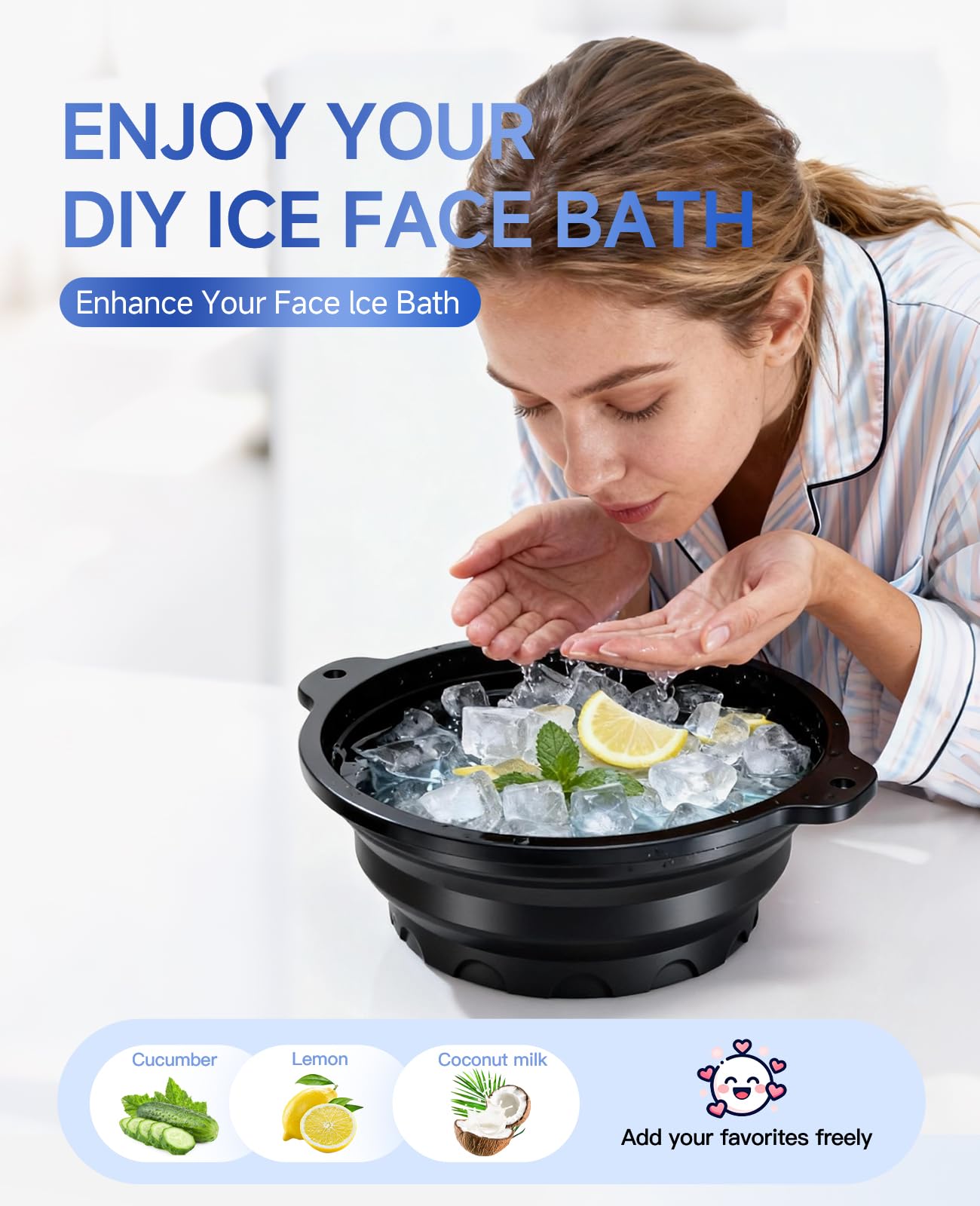 Dtuoen facial ice bath bowl flattened in its compact travel ready state
