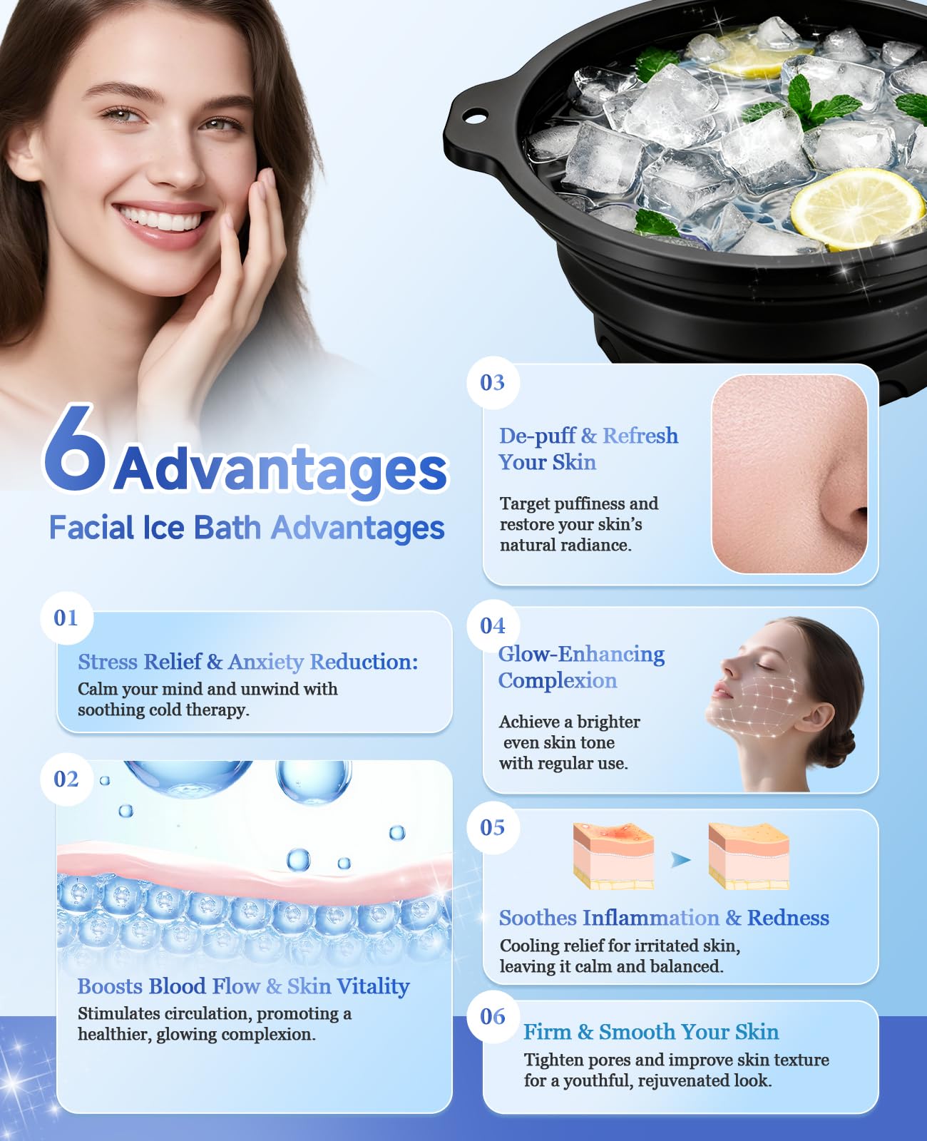 Dtuoen skin tightening ice basin with customized frozen green tea cubes