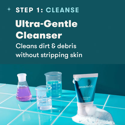 Authentic Proactiv MD three piece skincare system on a clean background