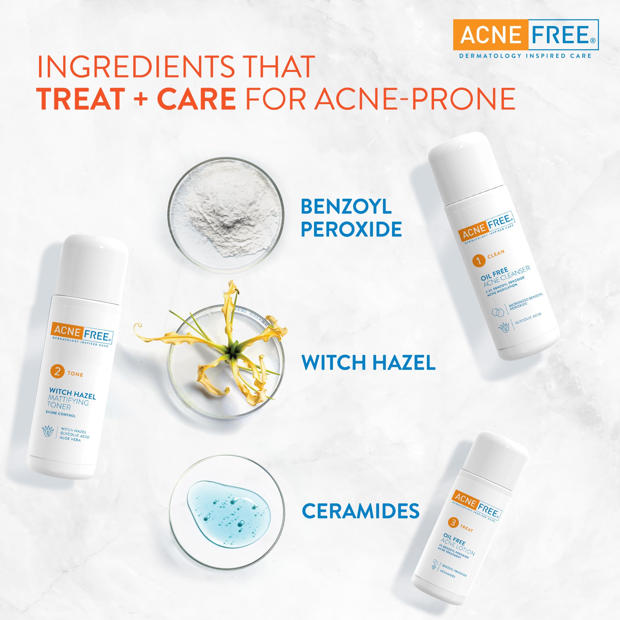 AcneFree oil free acne cleanser bottle for deep pore purification