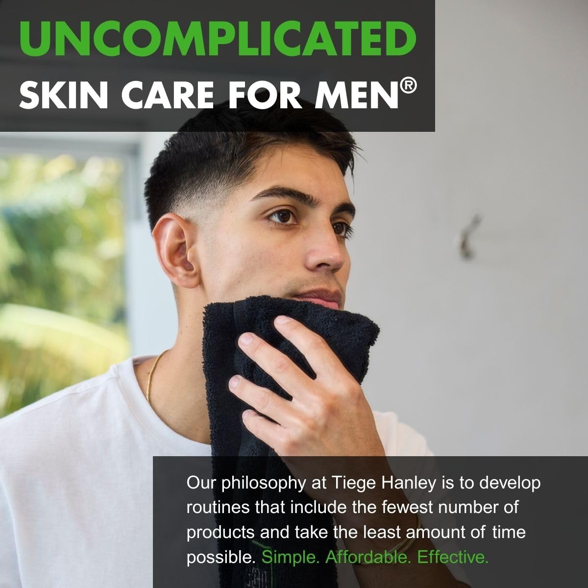 Tiege Hanley imported men skincare collection with included simple usage instruction guide