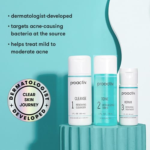 Proactiv Solution 3 Step Starter Pack arranged neatly to showcase the facial skin care kit size.