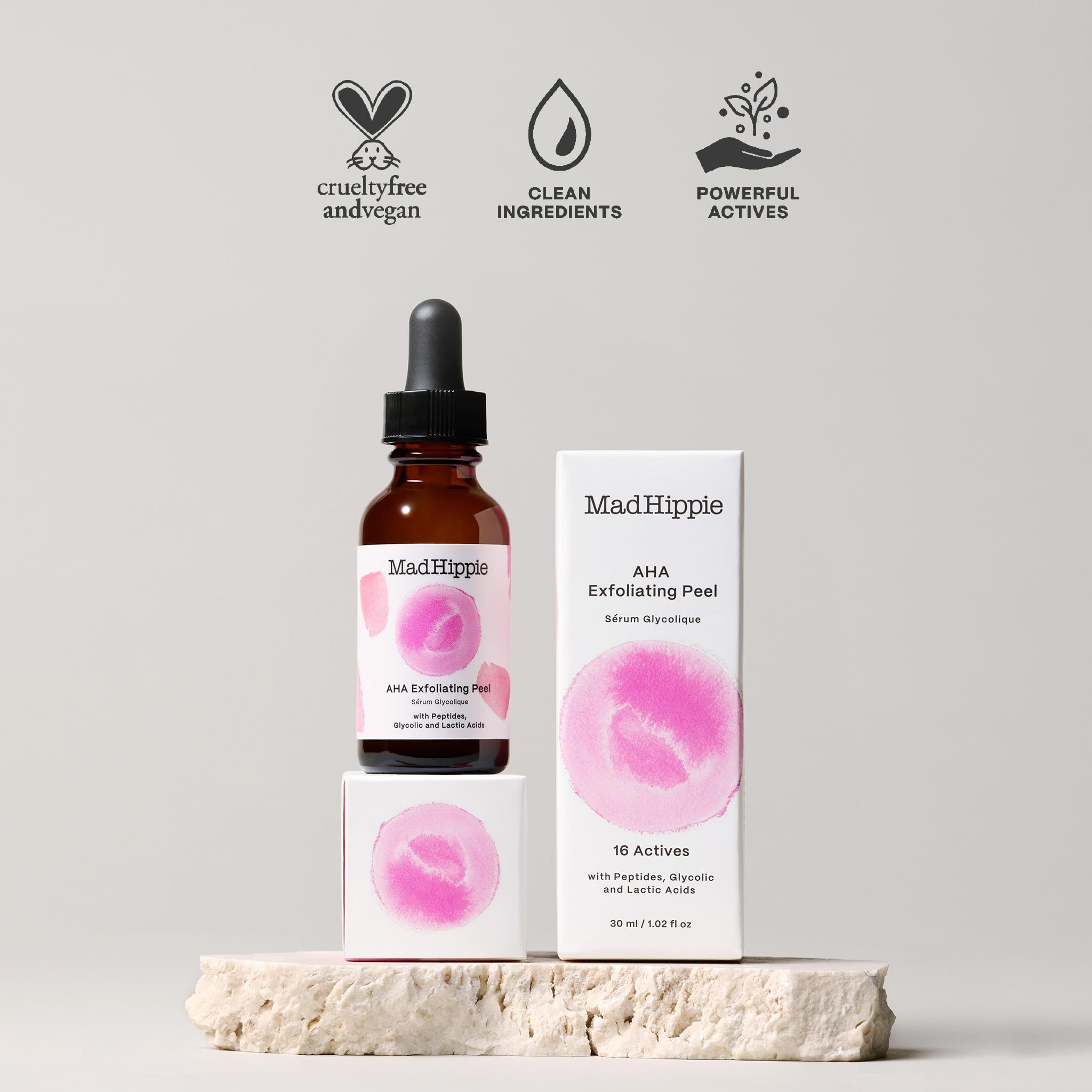 Mad Hippie peptide infused alpha hydroxy acid face serum skincare routine layout