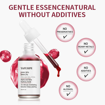 The Ordinary chemical peel solution bottle on a clean white surface emphasizing skincare routine steps.