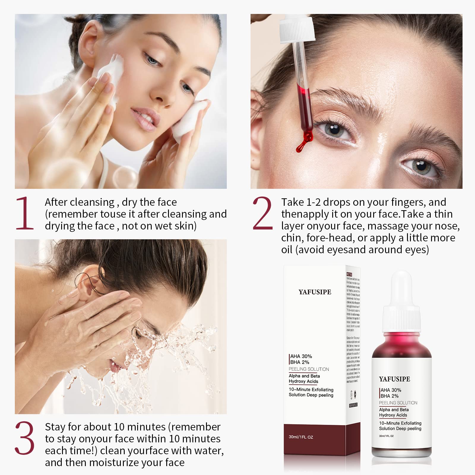 Dropper dispensing the iconic red peeling solution by The Ordinary for deep exfoliation.