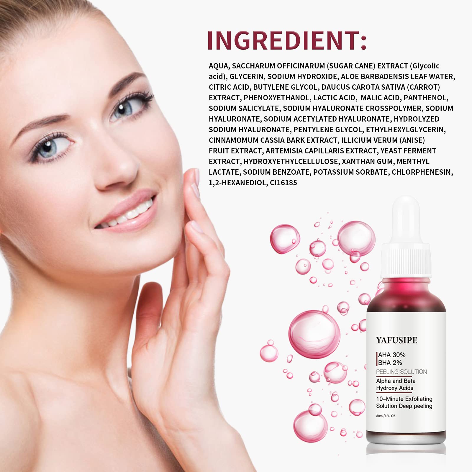 Full product setup of The Ordinary AHA 30 percent plus BHA 2 percent peeling solution for at home facial.
