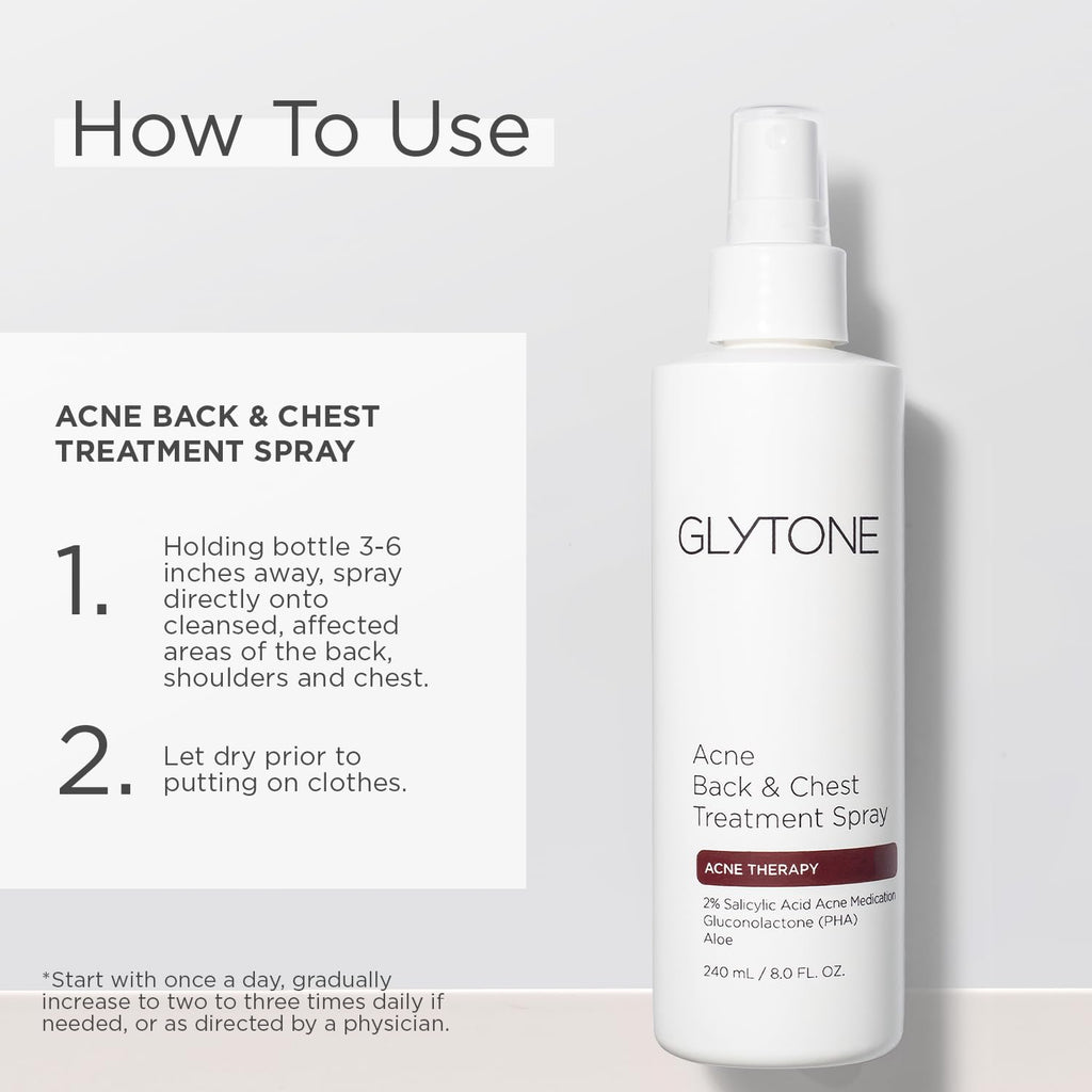 Glytone chest and back spray packaging and size perspective