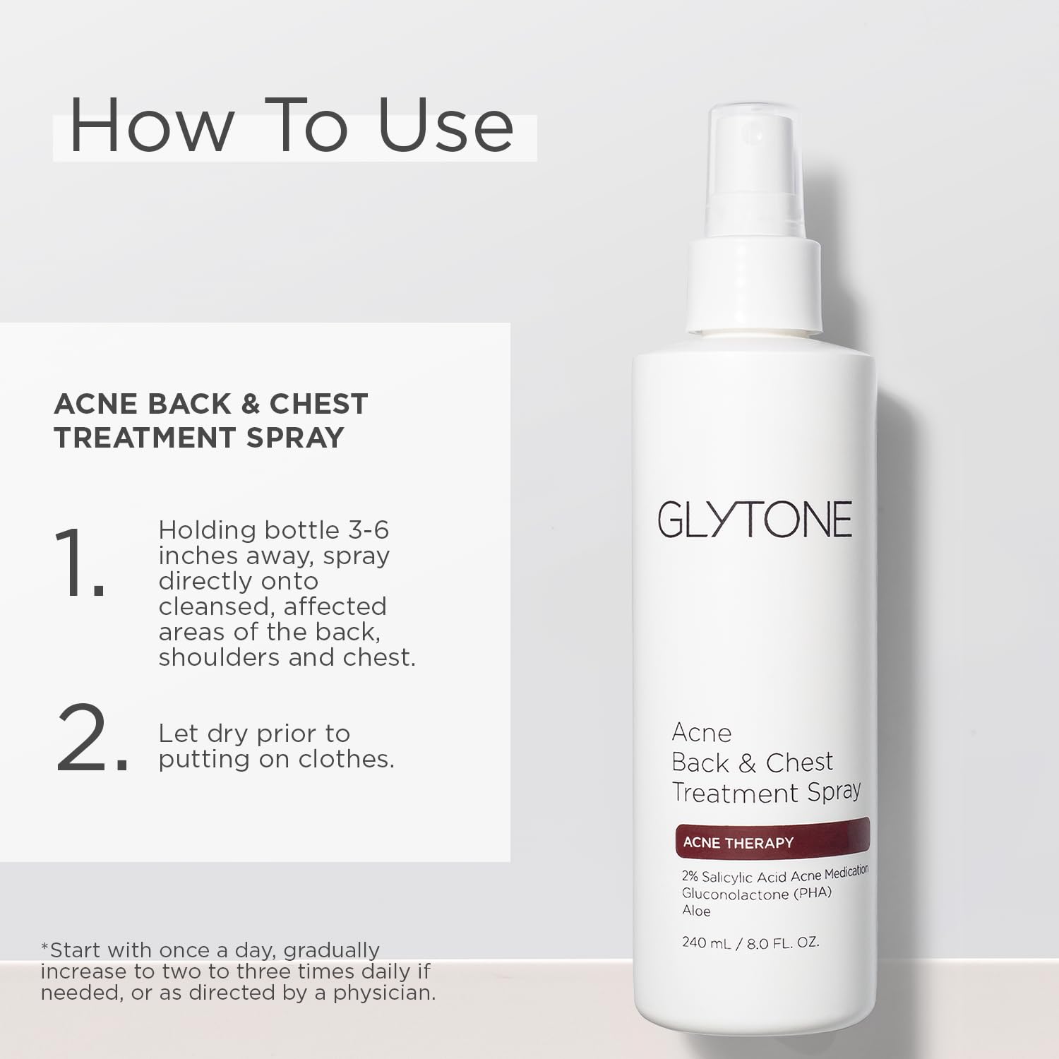 Glytone fragrance free quick dry acne spray for normal to oily skin