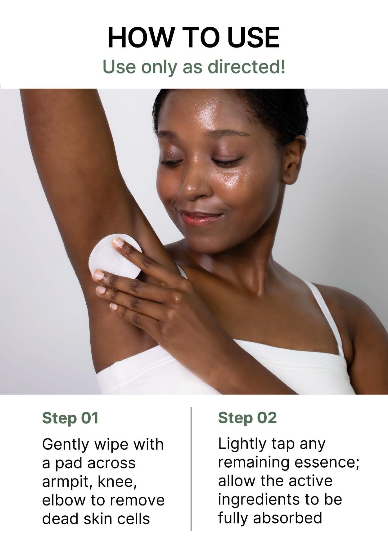 Celimax body exfoliating pad demonstrating application on rough skin areas like elbows and knees