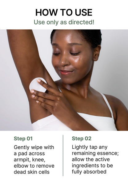 Celimax body exfoliating pad demonstrating application on rough skin areas like elbows and knees