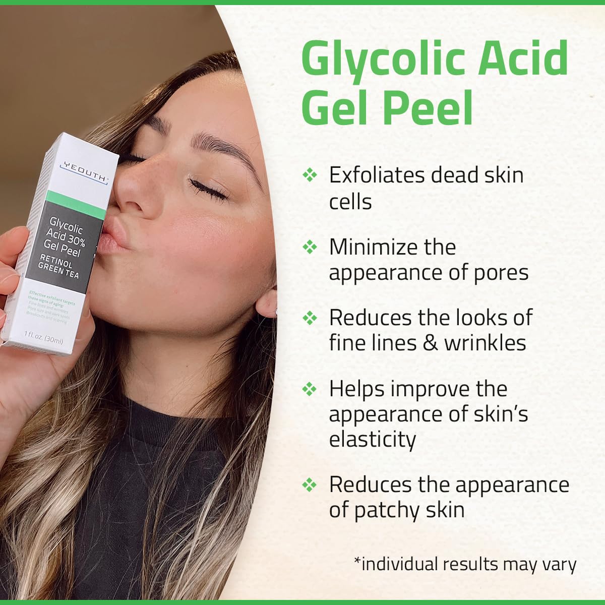 At home chemical exfoliator gel peel bottle with retinol and green tea