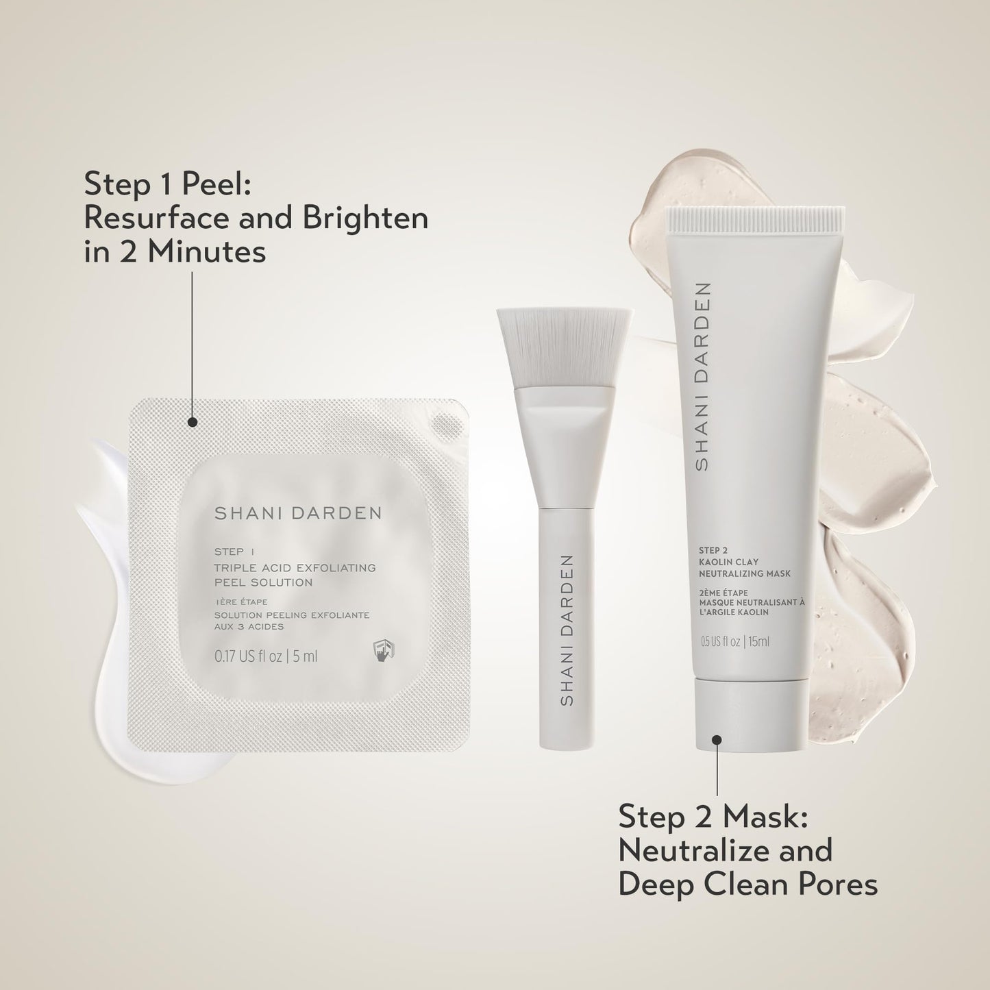 Shani Darden 2-step exfoliating kit unboxed revealing the mini travel size components.