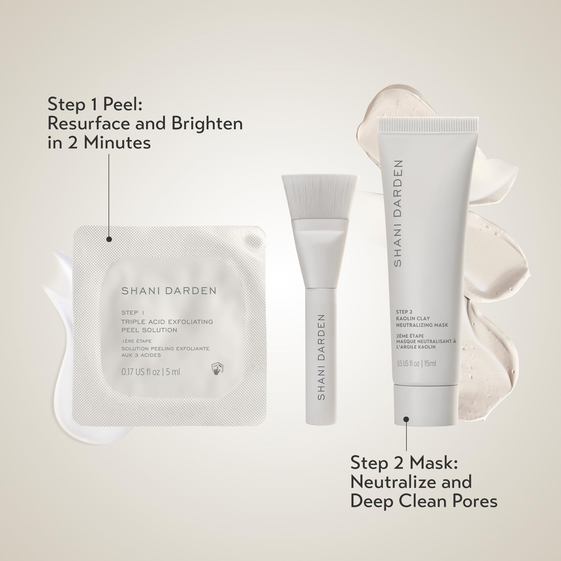 Shani Darden 2-step exfoliating kit unboxed revealing the mini travel size components.