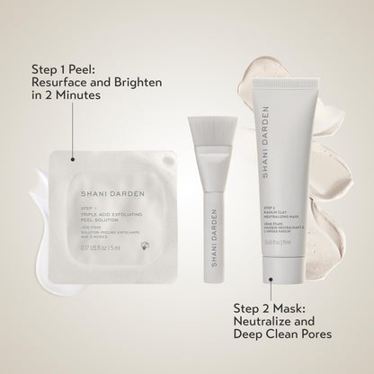Shani Darden 2-step exfoliating kit unboxed revealing the mini travel size components.